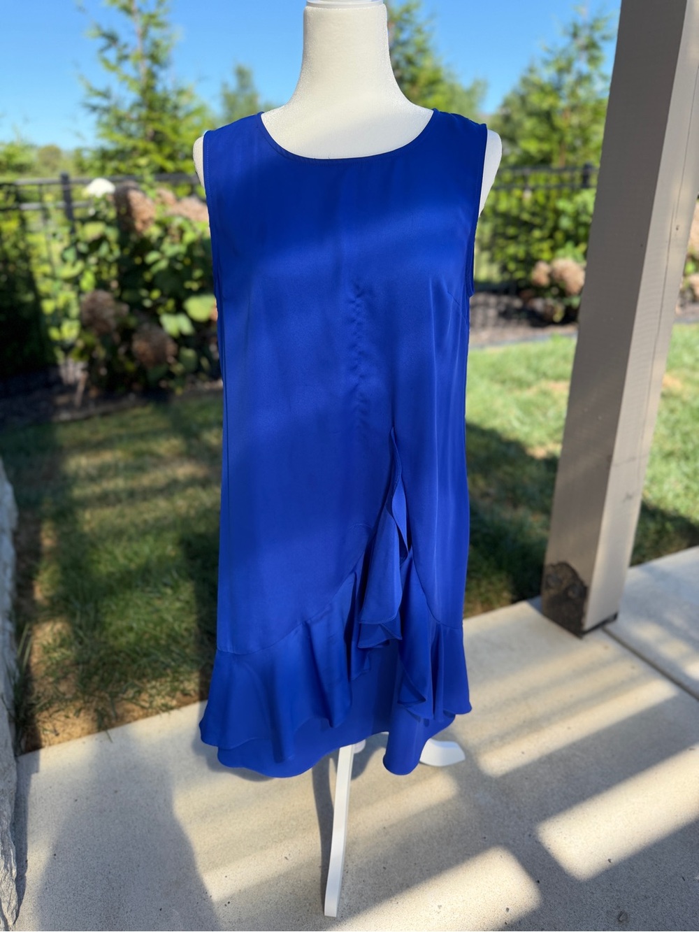 Sleeveless Ruffle-Hem Mini Dress in Cobalt Blue